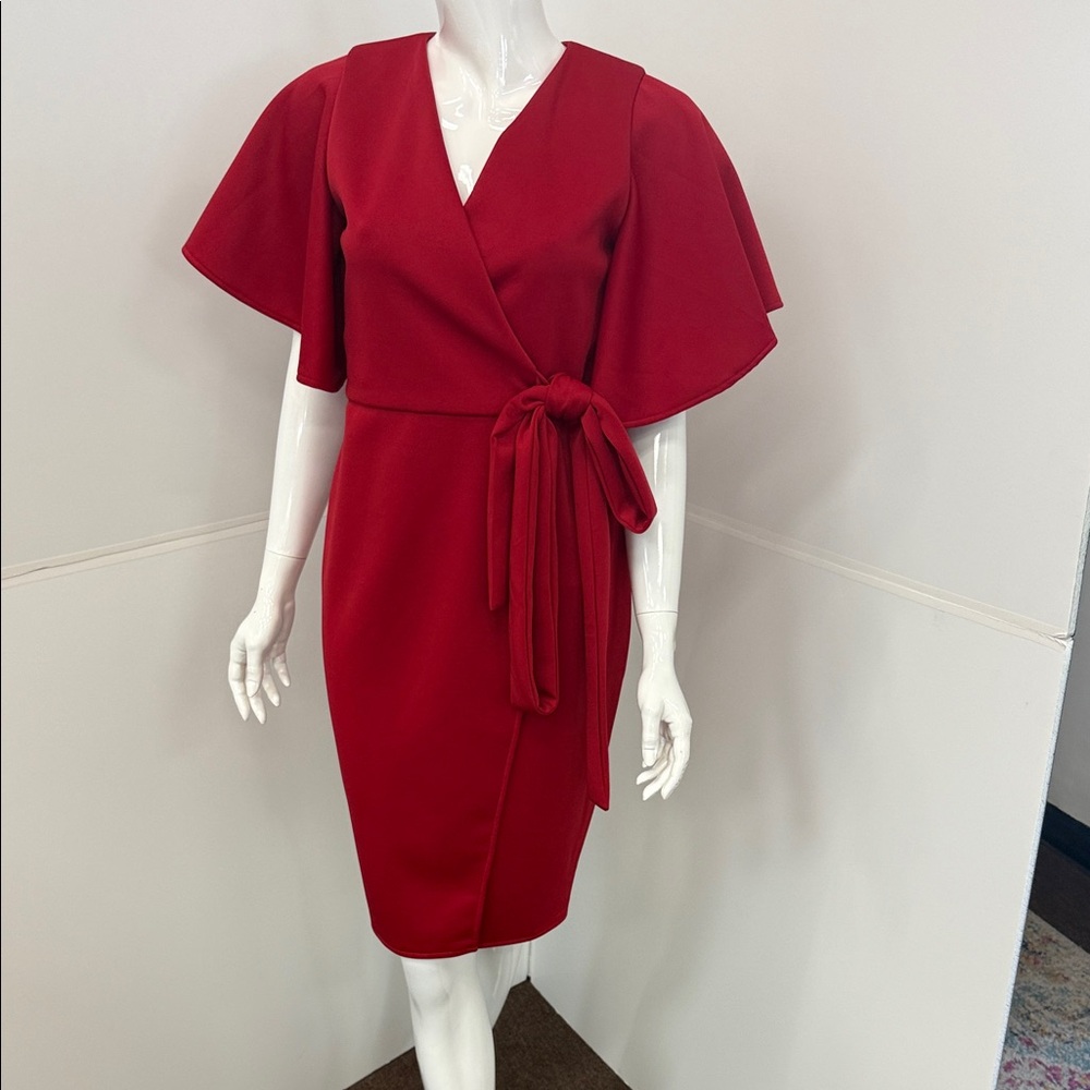 Pia Gladys Perey Chic Red Midi Wrap Dress NWT - Picture 6 of 7